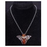 Amber Sterling Silver Insect Necklace