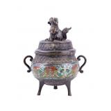 Chinese Bronze Champleve Tripod Censer