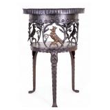Italian Pietro Dura Table, Wrought Iron Base