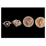 Victorian 10K Gold Rings & Early Vintage Cufflinks