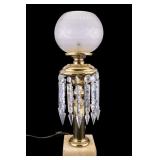 Brass & Marble Prism Lamp, Etched Shade