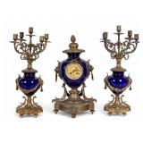 Antique Richond Bronze and Porcelain Clock Set