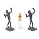 Classical Bronze Satyr Figures w/ Gilt Bust