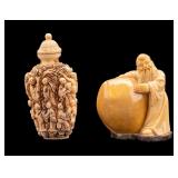 Intricately Carved Snuff Bottle, Stone Figure