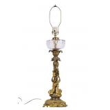 Figural Dragon Lamp w/ Gilt Bronze and Crystal