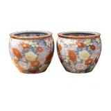 Pair, Palace Size Porcelain Fish Bowl / Planters