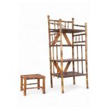 Vintage Bamboo Bookshelf, Stool