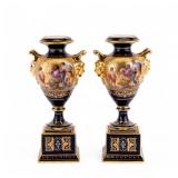 Pair of Royal Vienna Cobalt Urns