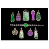 Silver & Gold Tone Jade Pendants and Bracelet