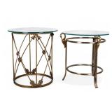 Brass Swan Table and Arrow Table w/ Glass Tops