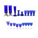 Group of Cobalt Blue Cut & Etched Glass Stemware
