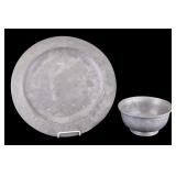 American Pewter Charger, Unmarked Pewter Bowl
