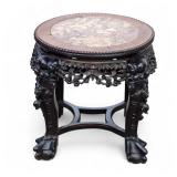 Carved Rosewood Marble Top Stand ~18" H