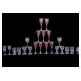 Vintage Etched Glassware w/ Cranberry Color