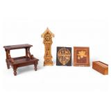 Bombay Co. Step Stool, Sliding Box, Inlaid Panel