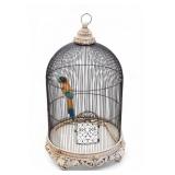 Carved Decorative Large Bird Cage w/ Faux Parrot