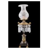 Bronze & Crystal Prism Lamp, Etched Shade