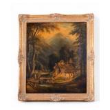 Signed 19C Oil Painting Landscape w/Cottage