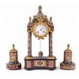 Antique French Napoleonic Inlaid Clock Set