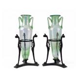 2 Italian Grand Tour Bronze Tripod Green Amphoras