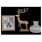 Brass Deer Candle Holder, Frosted Glass Shade