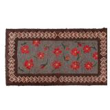 Early 20th C Floral Hook Rug, Brown and Red