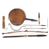 African Tribal Drum, Bow, Spear, and More