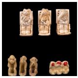 Carved Natural Material & Jade Three Wise Monkeys