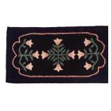 Early 20th C Floral Hook Rug, Black and Pink