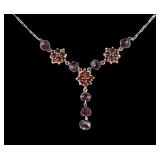 14K Gold & Garnet Cluster Lavalier Necklace
