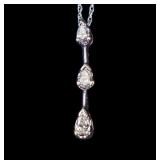 14K White Gold 3 Diamond Drop Necklace