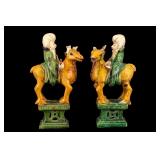 Pair of Sancai Earthenware Figures