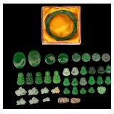 Carved Jade Bangle, Natural and Dyed Jade Charms