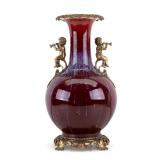 Antique Oxblood Porcelain Vase w/ Cheruf Handles