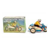 Tin Motorcycle with Sidecar Wind-Up Toy w/ Box