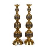 Monumental Asian Brass Candle Holders