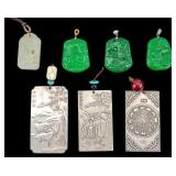 Carved Jade and Silver Tone Chinese Medallions
