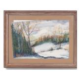 Signed Watercolor, Forest in Snow