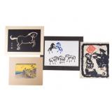 Japanese Woodblock (3 Pcs) & Inkjet (1) Print Art