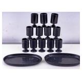 Black Stone Stemware and Tray Sets (Pair)
