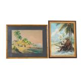 Beach Village Scene Paintings by Royer and Lopes