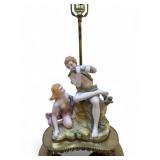 Porcelain Figural Lamp w/ 2 Figures
