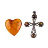 Sterling Silver Amber Cross Pendant