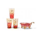 Bohemian Moser Glasses and Dish