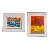 Jerviss and Whedon Woodblock Prints, Framed