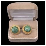 14k Yellow Gold Cufflinks w/ Jadeite Cabochons