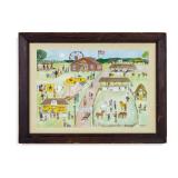 Framed Folk Art Watercolor "Amity Country Fair"