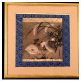 Asian Painting of 2 Birds w/ Silk Border