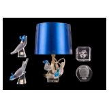 Lalique Crystal Lamp & Bird Set, Paperweights