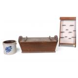 Dough Box, Blue Dec. Crock + Later Display Case